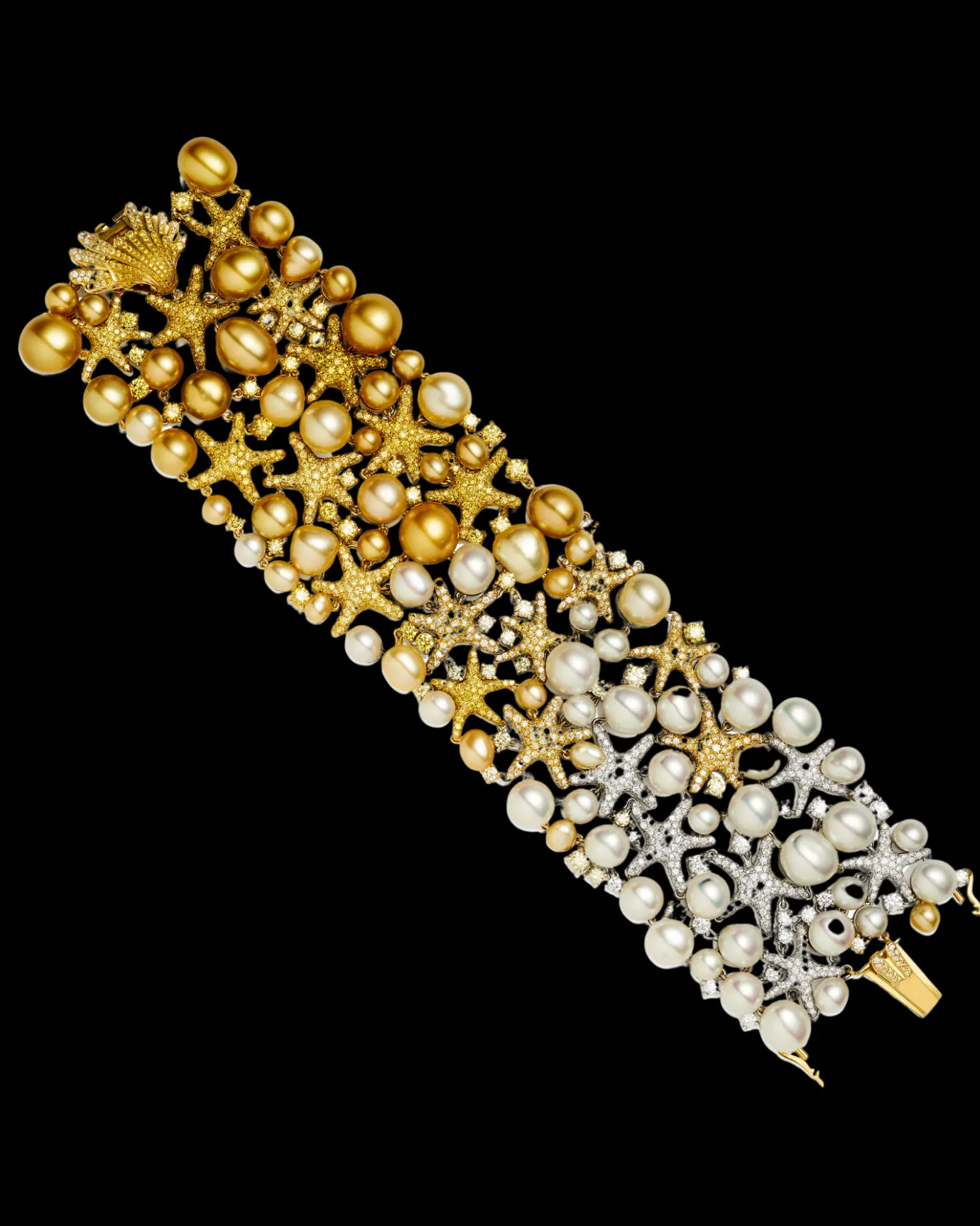 Bracelets^Paspaley Rockpool Starfish Pearl Bracelet | 8-10mm Keshi Baroque Pearls, Diamonds, Yellow and White Gold YellowGold