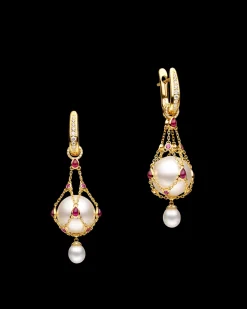 Earrings & Studs^Paspaley Ruby Lavalier Pearl Earrings | 12mm Round Pearls, Rubies, and Yellow Gold