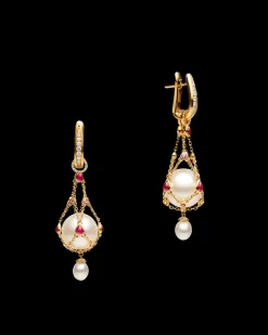 Earrings & Studs^Paspaley Ruby Lavalier Pearl Earrings | 12mm Button Pearls, Rubies, and Yellow Gold YellowGold