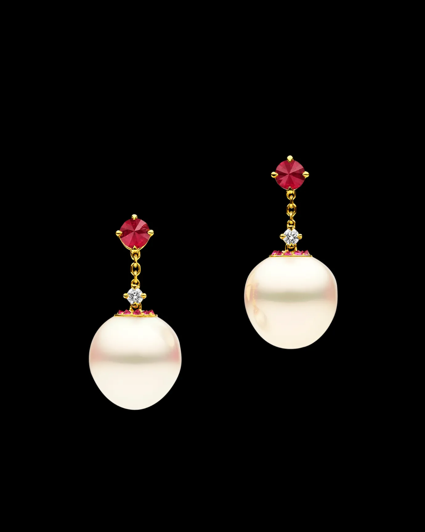 Earrings & Studs^Paspaley Ruby Touchstone Pearl Drop Earring | 12mm Triangle Pearls, Rubies, and Yellow Gold YellowGold