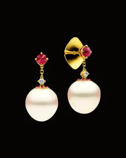 Earrings & Studs^Paspaley Ruby Touchstone Pearl Drop Earring | 12mm Triangle Pearls, Rubies, and Yellow Gold YellowGold