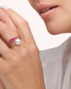 Rings^Paspaley Ruby Touchstone Pearl Ring | 9mm Oval Pearl, Rubies, and Yellow Gold YellowGold