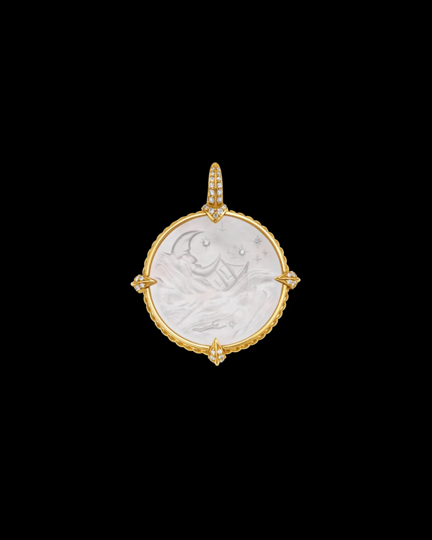 Chains, Charms & Accessories^Paspaley Seascape Coin Charm | Mother of Pearl, Diamonds, and Yellow Gold YellowGold