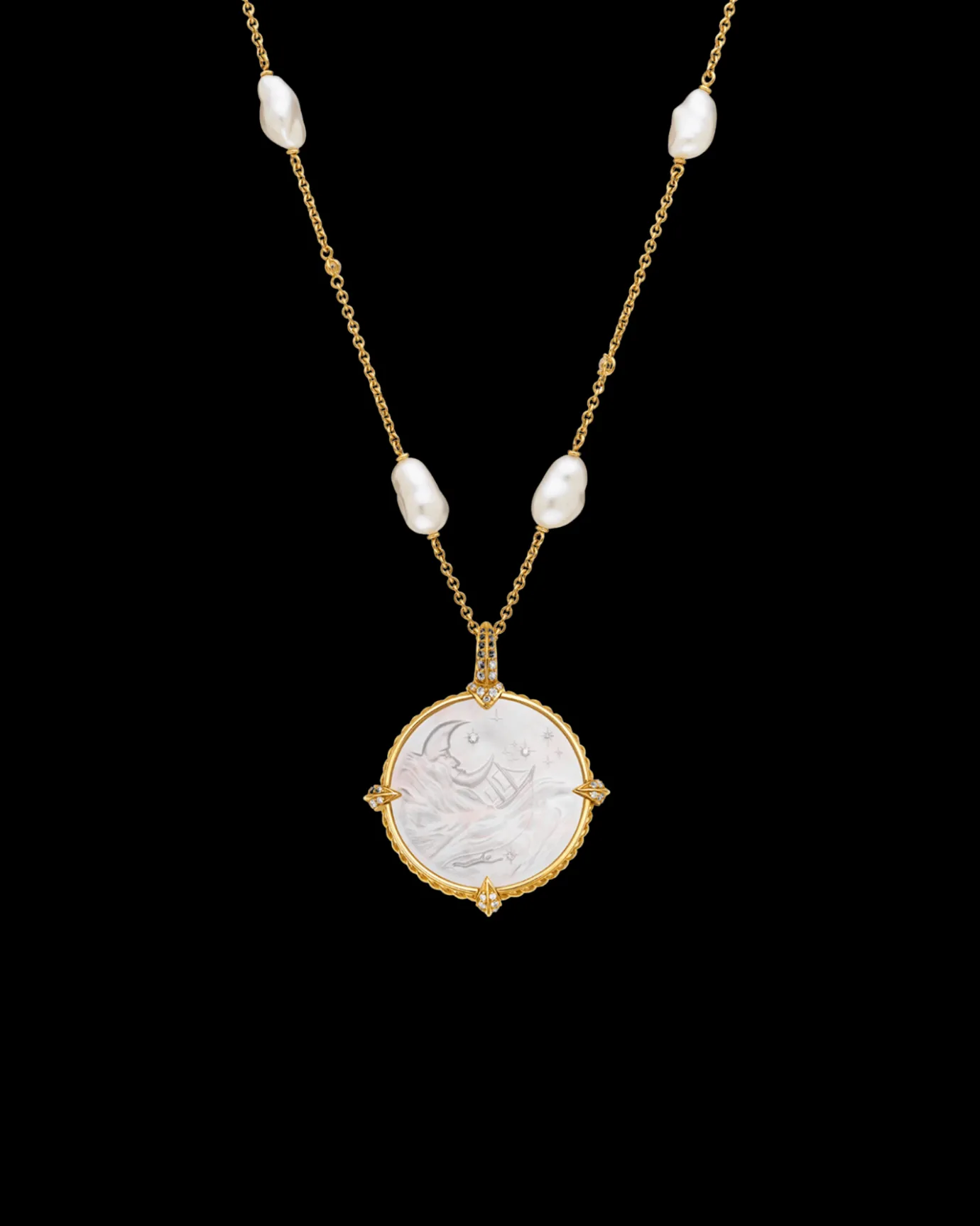 Chains, Charms & Accessories^Paspaley Seascape Coin Charm | Mother of Pearl, Diamonds, and Yellow Gold YellowGold