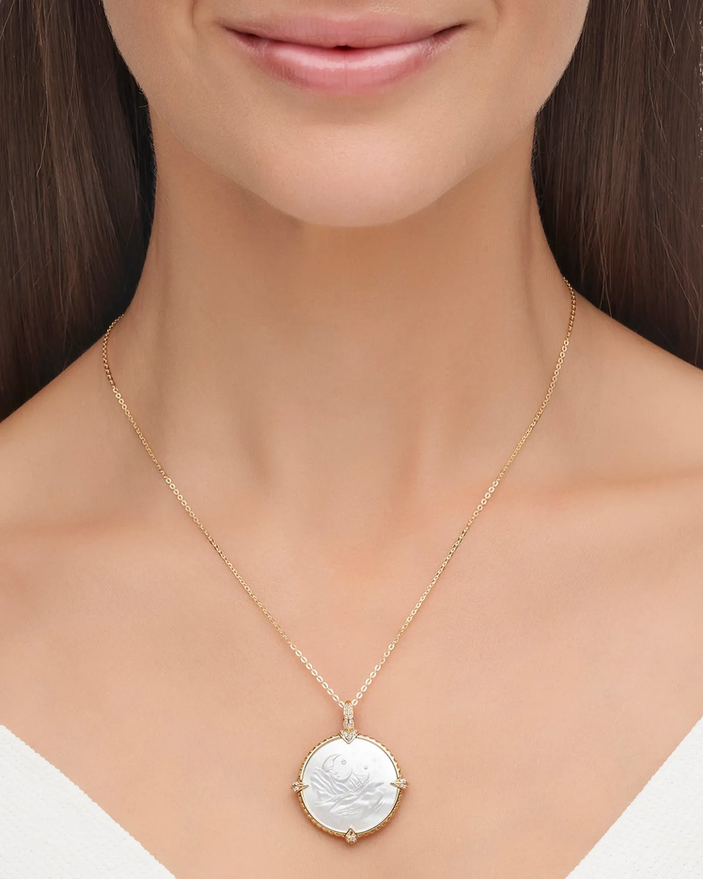 Chains, Charms & Accessories^Paspaley Seascape Coin Charm | Mother of Pearl, Diamonds, and Yellow Gold YellowGold