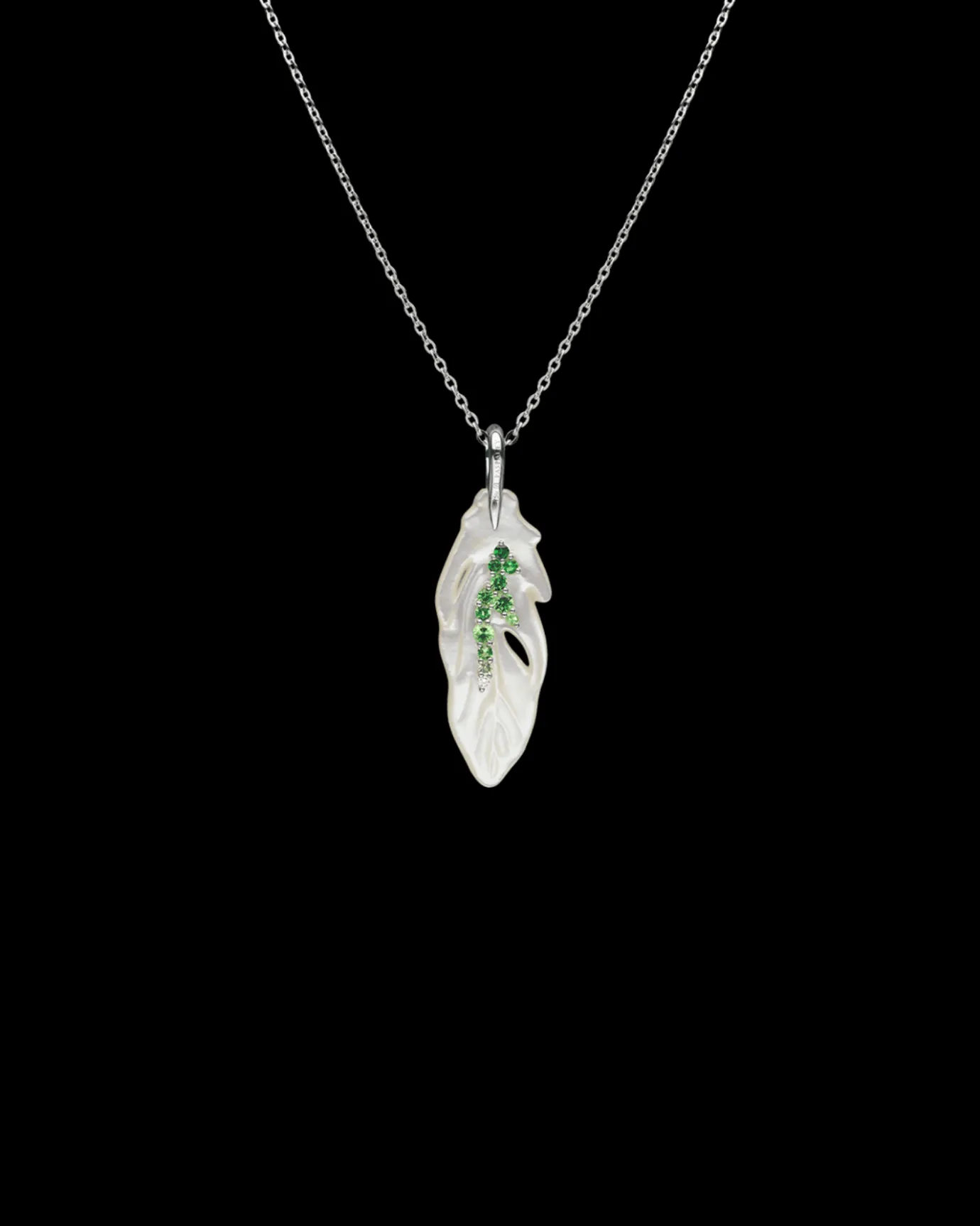 Necklaces & Pendants^Paspaley Single Feather Necklace | Mother of Pearl, Tsavorites, and White Gold WhiteGold