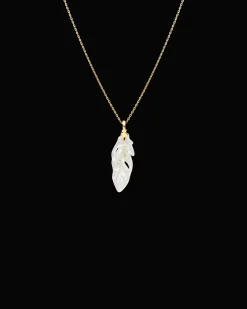 Necklaces & Pendants^Paspaley Single Feather Necklace | Mother of Pearl, Blue Sapphires, and Yellow Gold YellowGold
