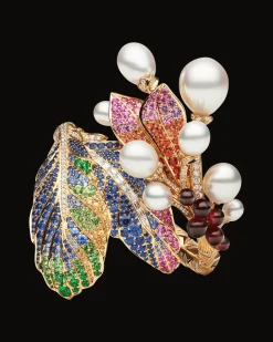 Bracelets^Paspaley Song Bird Double Feather Pearl Cuff | Drop Pearls, Gemstones, and Yellow Gold YellowGold