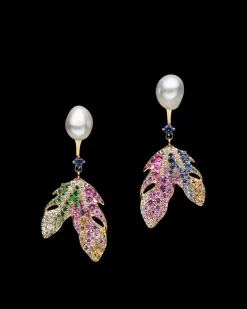 Earrings & Studs^Paspaley Song Bird Feather and Keshi Stud Earrings | 8mm Keshi Pearls, Sapphires, Diamonds, and Yellow Gold