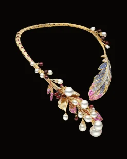 Necklaces & Pendants^Paspaley Song Bird Feather Pearl Collier | 5-16mm Pearls, Gemstones, and Yellow Gold YellowGold
