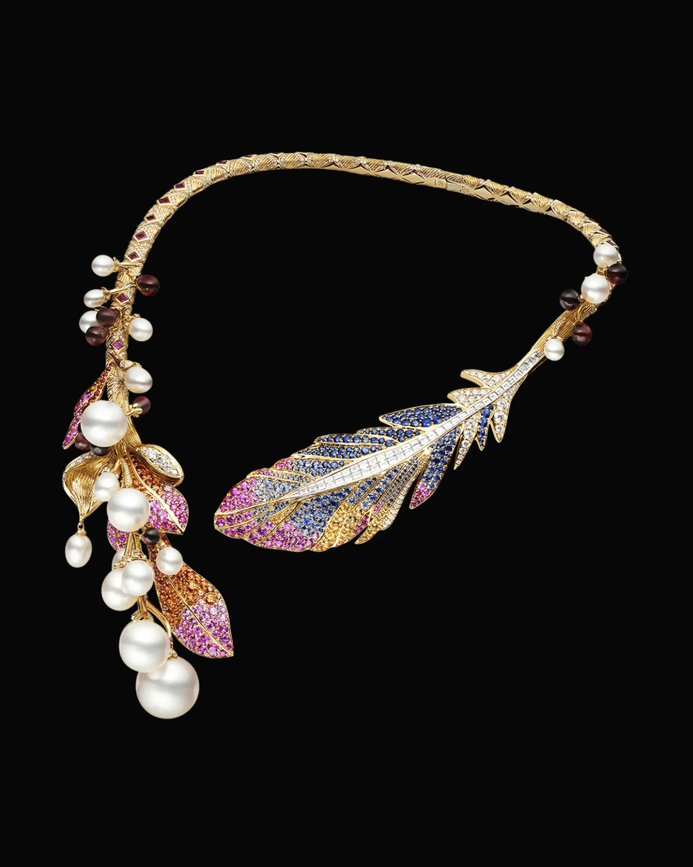 Necklaces & Pendants^Paspaley Song Bird Feather Pearl Collier | 5-16mm Pearls, Gemstones, and Yellow Gold YellowGold