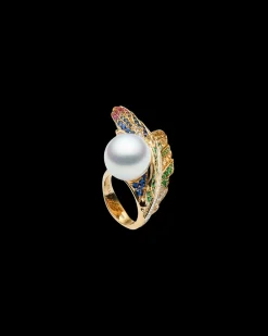 Rings^Paspaley Song Bird Feather Pearl Ring | 15mm Round Pearl, Gemstones, and Yellow Gold YellowGold