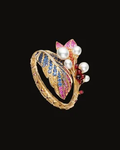Bracelets^Paspaley Song Bird Single Feather Cuff | Drop Pearls, Gemstones, and Yellow Gold YellowGold