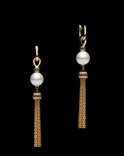 Earrings & Studs^Paspaley Tassel Pearl Earrings | 12mm Semi-Round Pearl, Black Spinel, and Yellow Gold YellowGold
