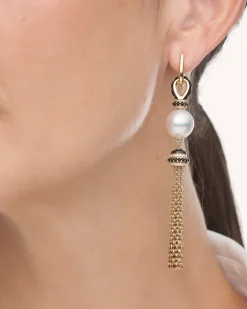 Earrings & Studs^Paspaley Tassel Pearl Earrings | 12mm Semi-Round Pearl, Black Spinel, and Yellow Gold YellowGold