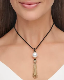 Necklaces & Pendants^Paspaley Tassel Pearl Pendant | 14mm Semi-Round Pearl, Black Spinel, and Yellow Gold YellowGold