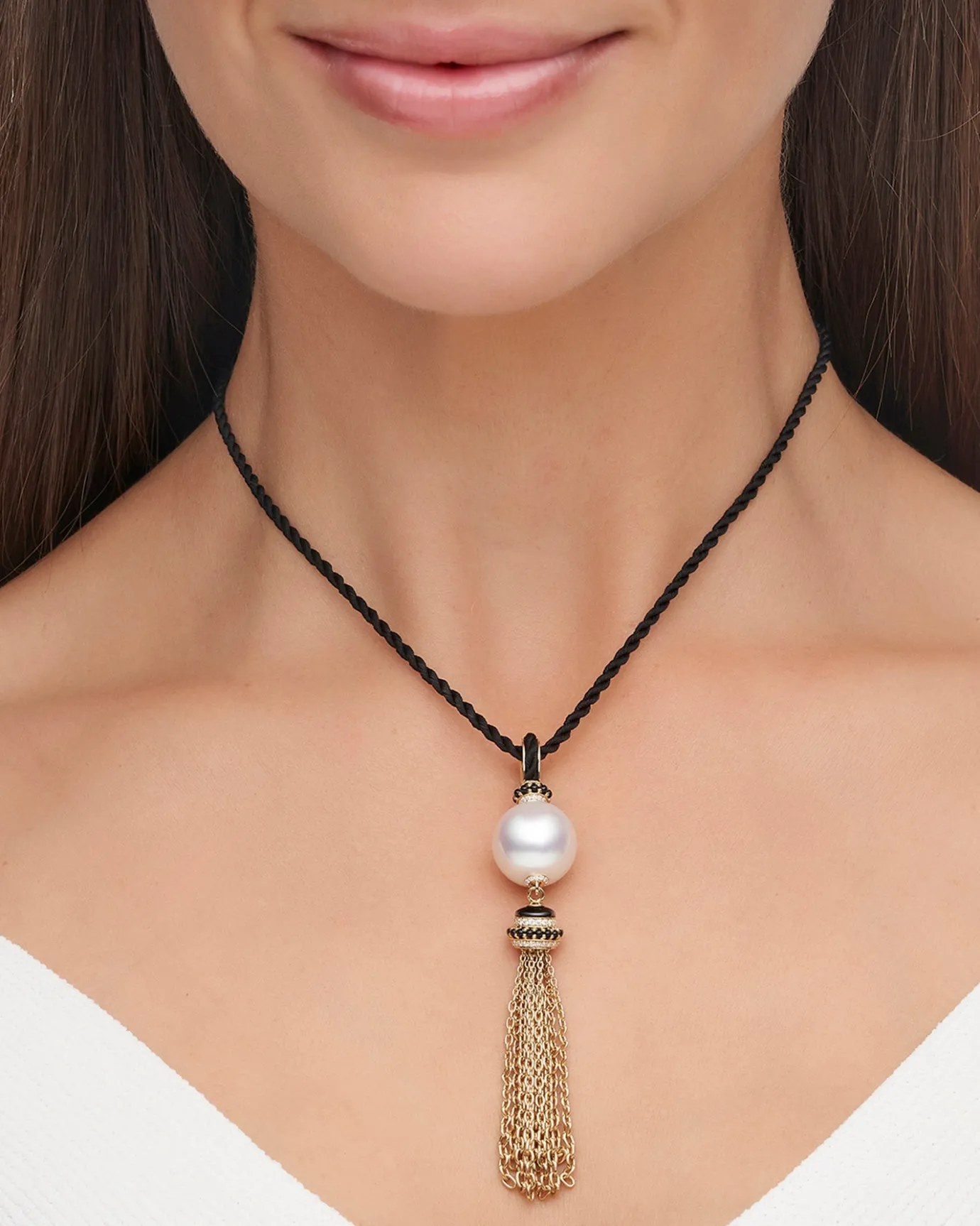 Necklaces & Pendants^Paspaley Tassel Pearl Pendant | 14mm Semi-Round Pearl, Black Spinel, and Yellow Gold YellowGold