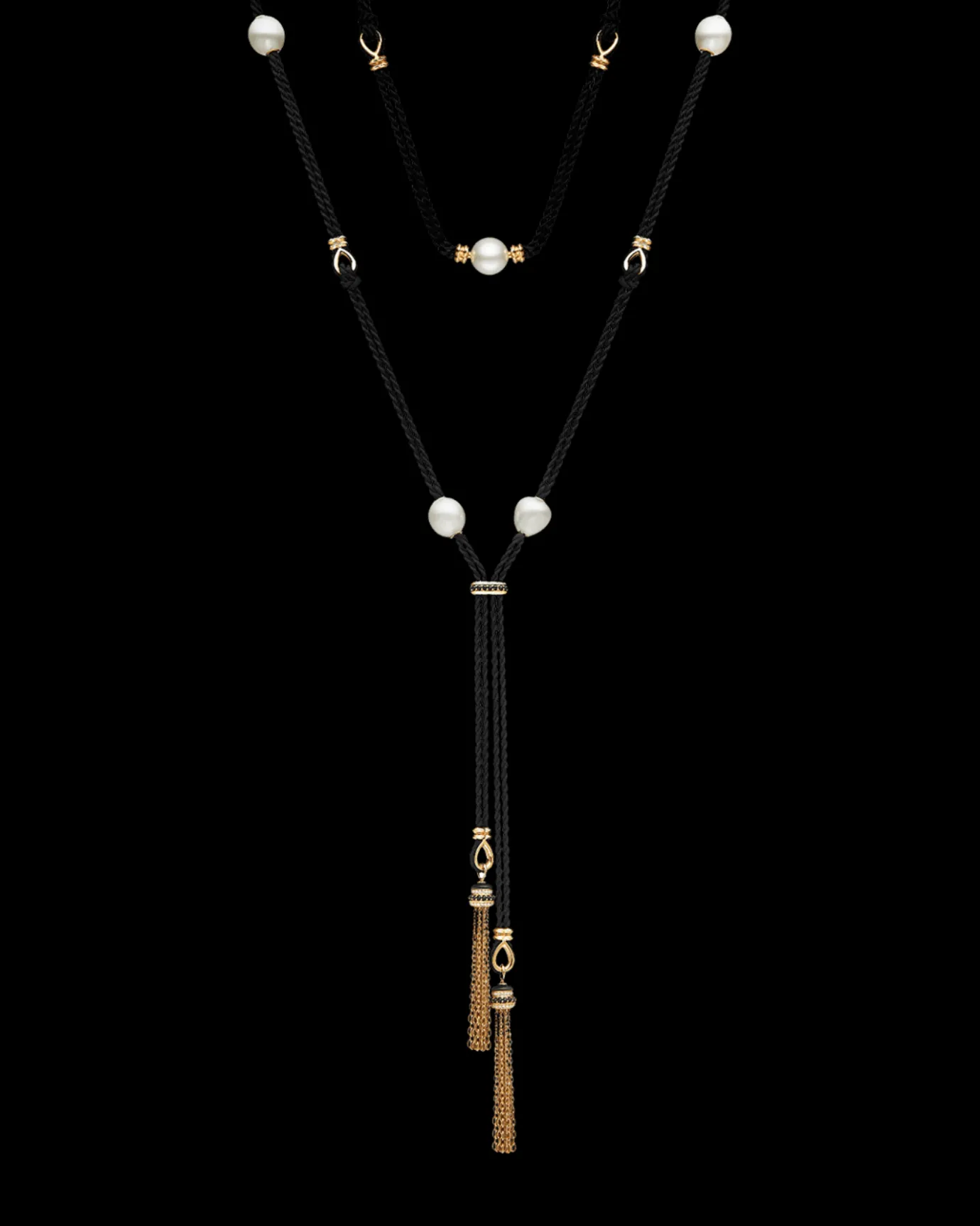 Necklaces & Pendants^Paspaley Tassel Rope Pearl Necklace | 12mm Pearls, Black Spinel, and Yellow Gold YellowGold