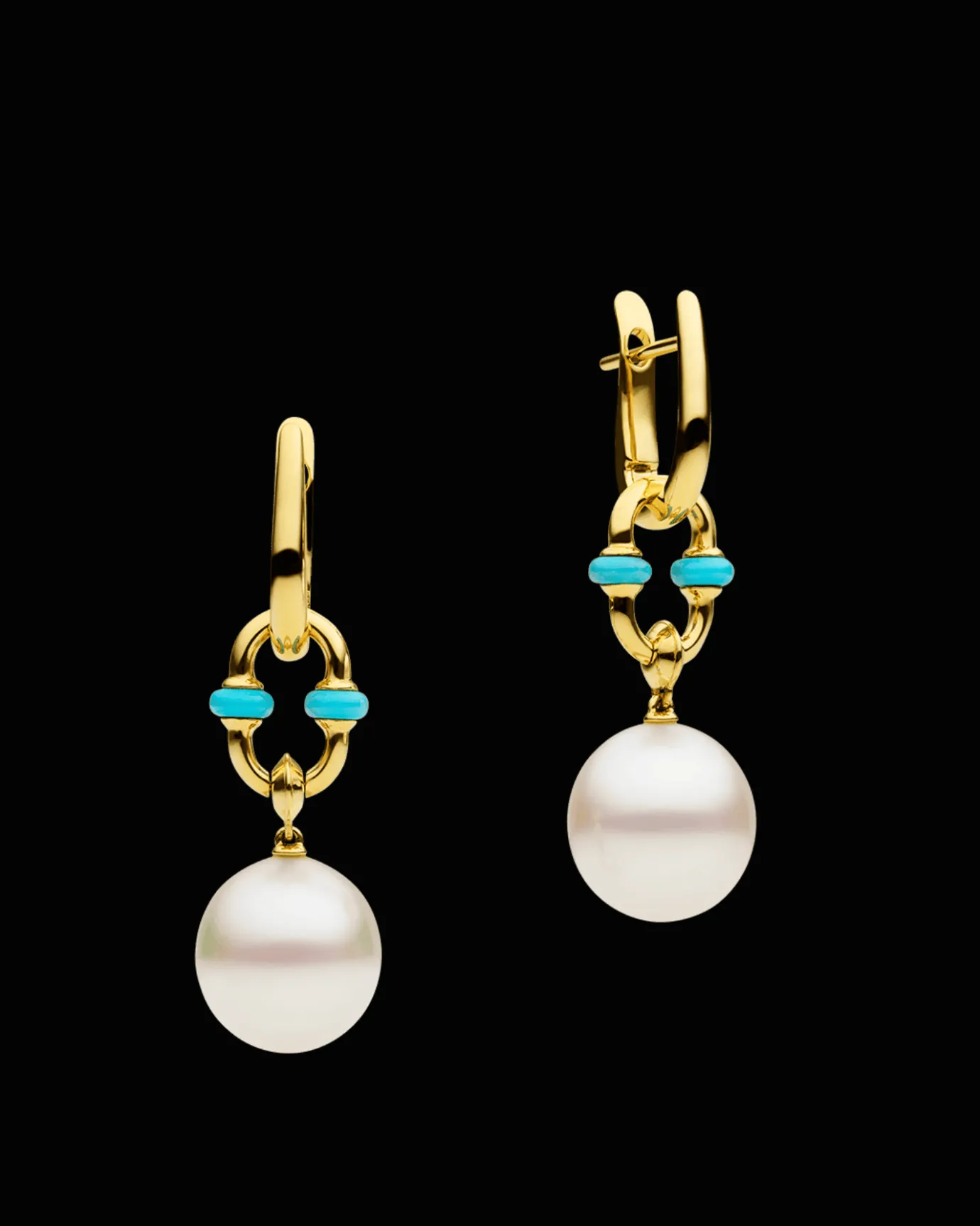 Earrings & Studs^Paspaley Turquoise Anchor Link Pearl Earrings | 11mm Oval Pearls, Turquoise, and Yellow Gold