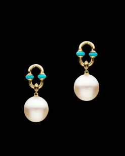 Chains, Charms & Accessories | Earrings & Studs^Paspaley Turquoise Anchor Link Pearl Earring Enhancers | 11mm Oval Pearls, Turquoise, and Yellow Gold YellowGold