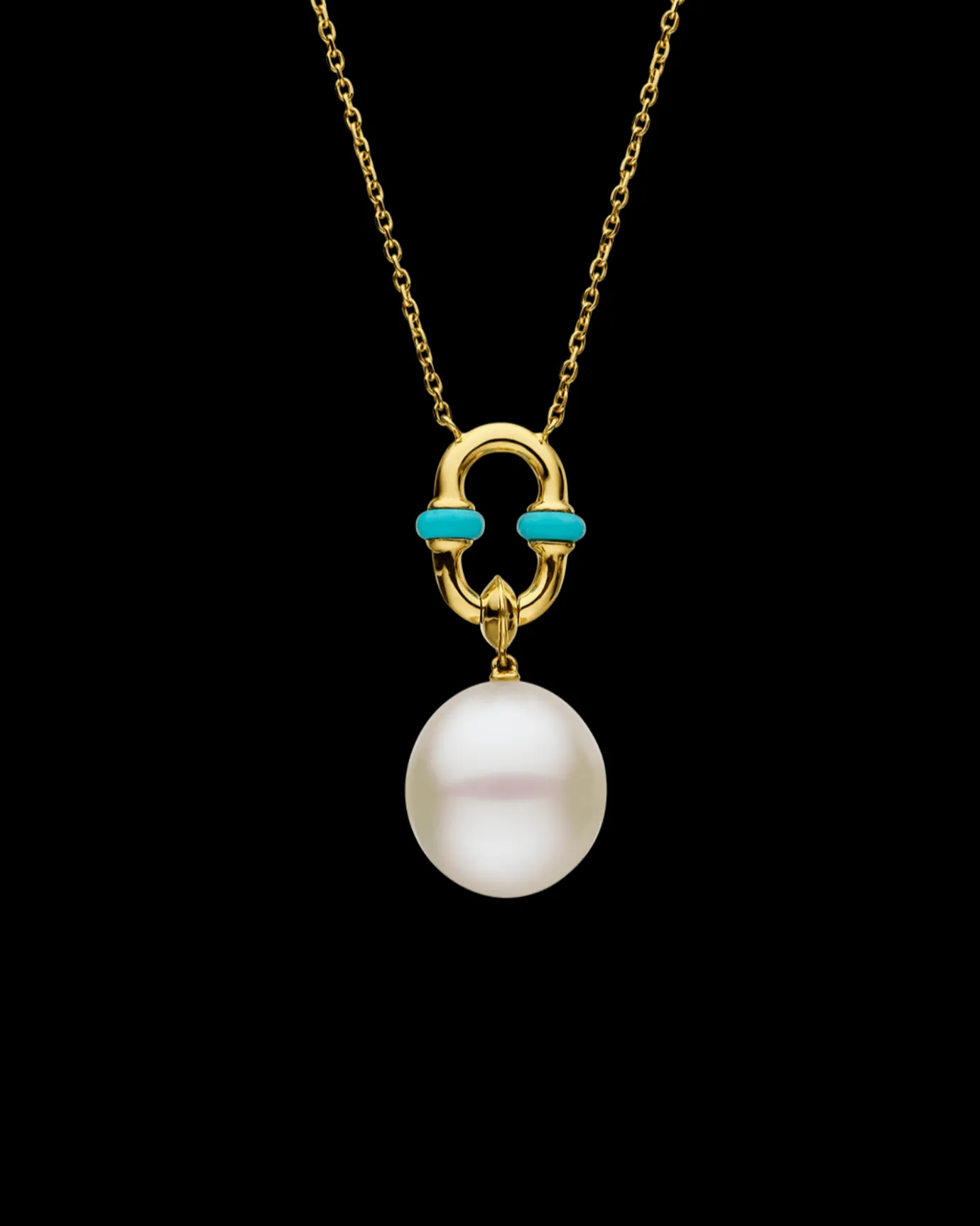 Necklaces & Pendants^Paspaley Turquoise Anchor Link Pearl Necklet | 13mm Oval Pearl, Turquoise, and Yellow Gold YellowGold