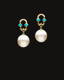 Earrings & Studs^Paspaley Turquoise Anchor Link Pearl Earrings | 11mm Oval Pearls, Turquoise, and Yellow Gold