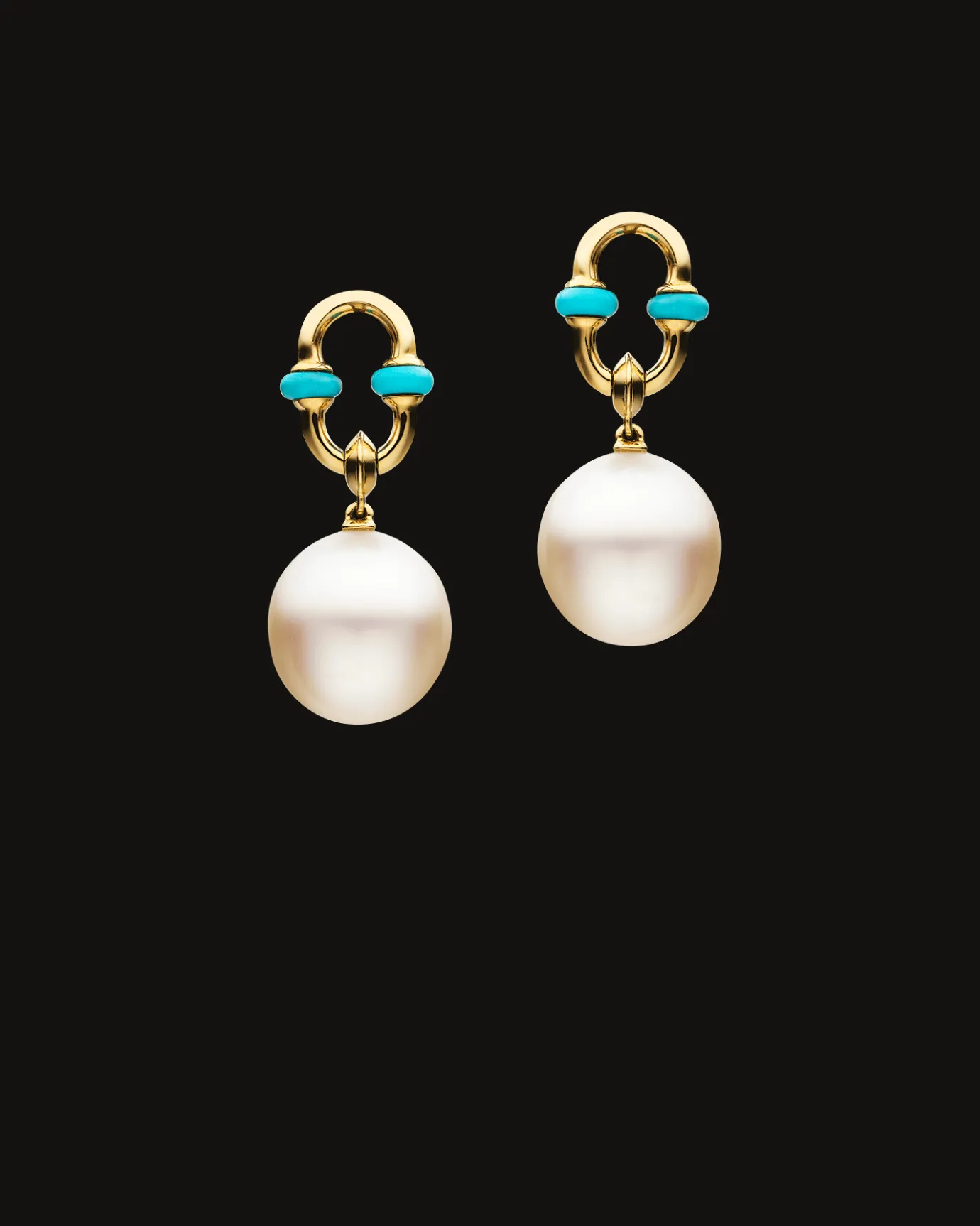 Earrings & Studs^Paspaley Turquoise Anchor Link Pearl Earrings | 11mm Oval Pearls, Turquoise, and Yellow Gold