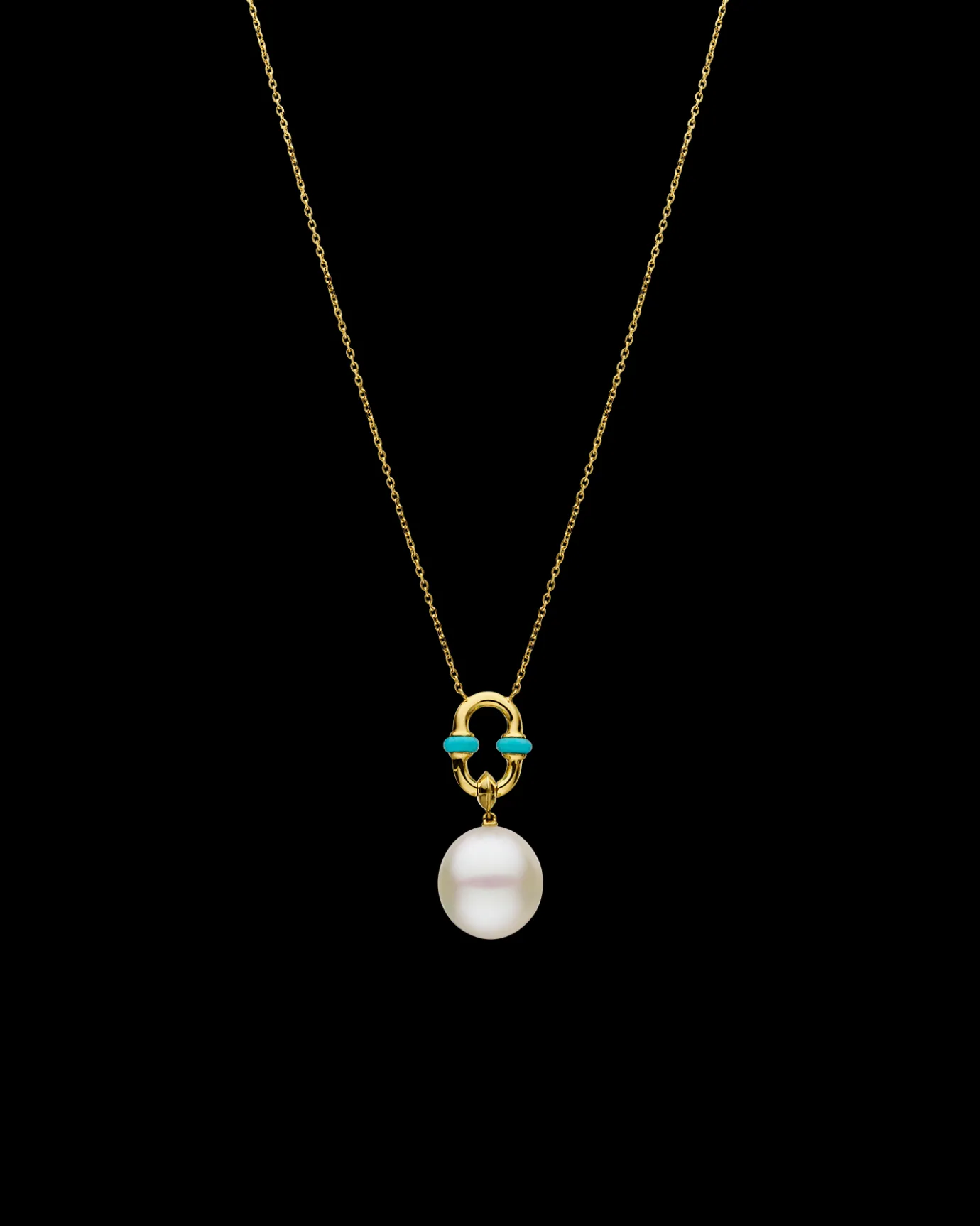 Necklaces & Pendants^Paspaley Turquoise Anchor Link Pearl Necklet | 13mm Oval Pearl, Turquoise, and Yellow Gold YellowGold