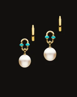 Earrings & Studs^Paspaley Turquoise Anchor Link Pearl Earrings | 11mm Oval Pearls, Turquoise, and Yellow Gold