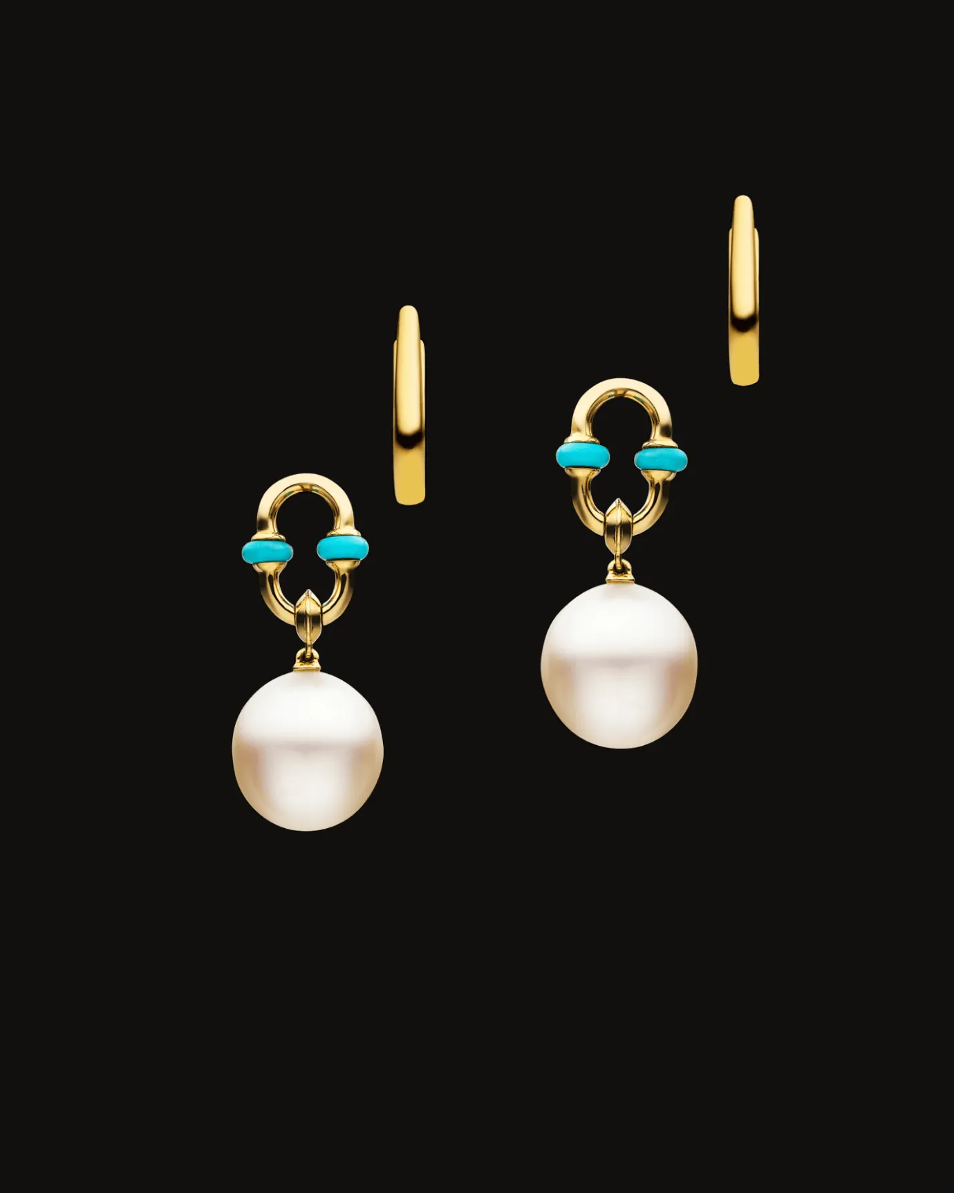 Earrings & Studs^Paspaley Turquoise Anchor Link Pearl Earrings | 11mm Oval Pearls, Turquoise, and Yellow Gold