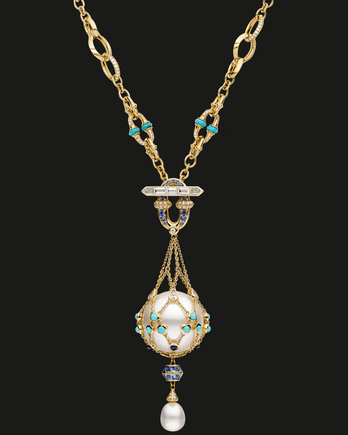 Necklaces & Pendants^Paspaley Turquoise Anchored Lavalier Pearl Necklace | 18mm Round Pearl, Blue Sapphire, and Yellow Gold YellowGold