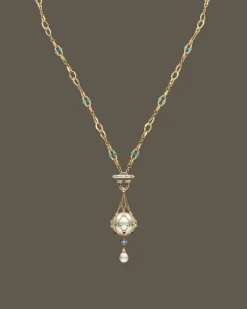 Necklaces & Pendants^Paspaley Turquoise Anchored Lavalier Pearl Necklace | 18mm Round Pearl, Blue Sapphire, and Yellow Gold YellowGold