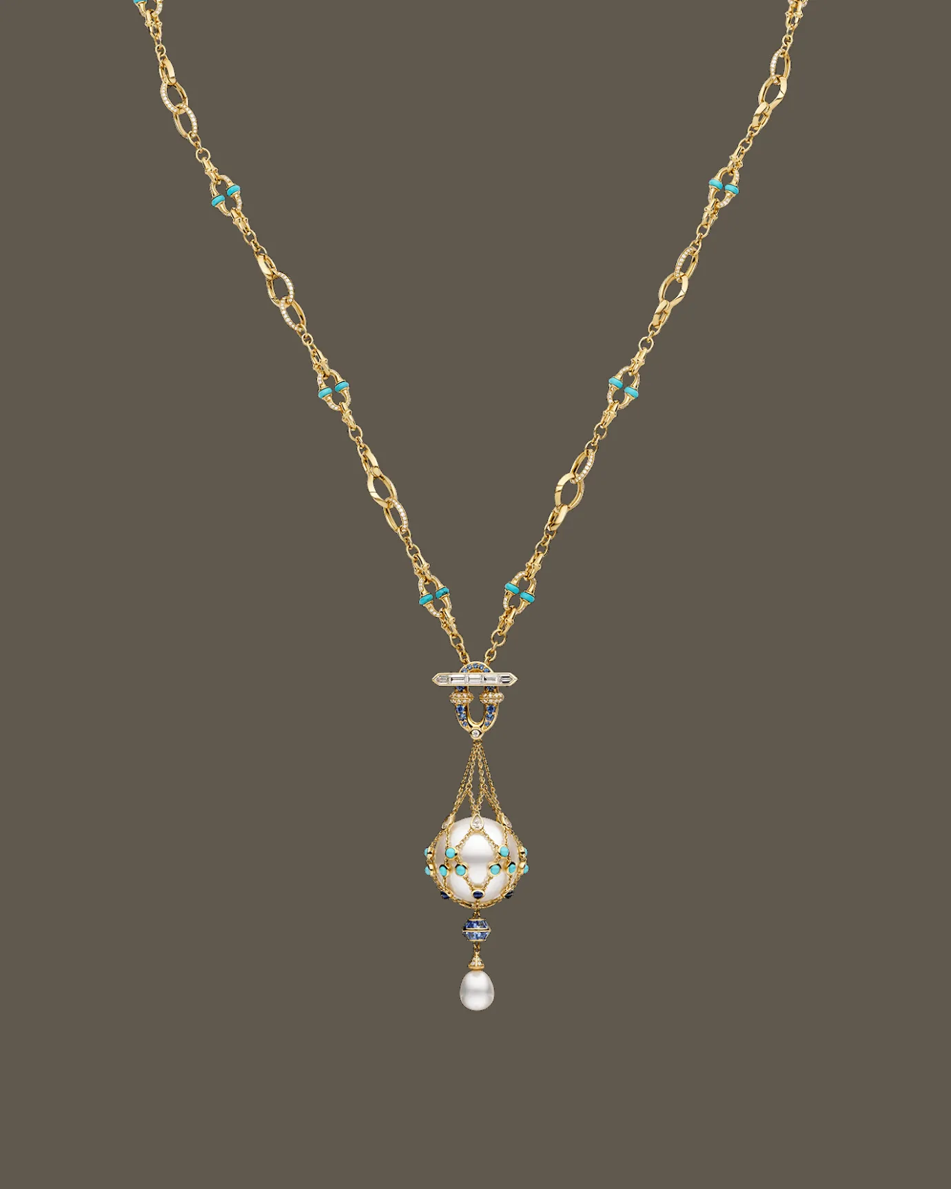 Necklaces & Pendants^Paspaley Turquoise Anchored Lavalier Pearl Necklace | 18mm Round Pearl, Blue Sapphire, and Yellow Gold YellowGold