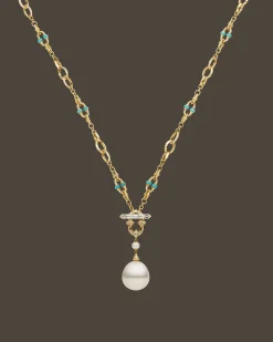 Necklaces & Pendants^Paspaley Turquoise Anchored Lavalier Pearl Necklace | 18mm Round Pearl, Blue Sapphire, and Yellow Gold YellowGold