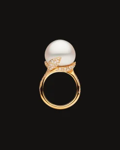 Rings^Paspaley Wildflower Petal Pearl Ring | 15mm Button Pearl, Diamonds, and Yellow Gold YellowGold