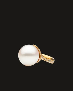Rings^Paspaley Wildflower Petal Pearl Ring | 15mm Button Pearl, Diamonds, and Yellow Gold YellowGold