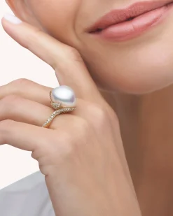 Rings^Paspaley Wildflower Petal Pearl Ring | 15mm Button Pearl, Diamonds, and Yellow Gold YellowGold