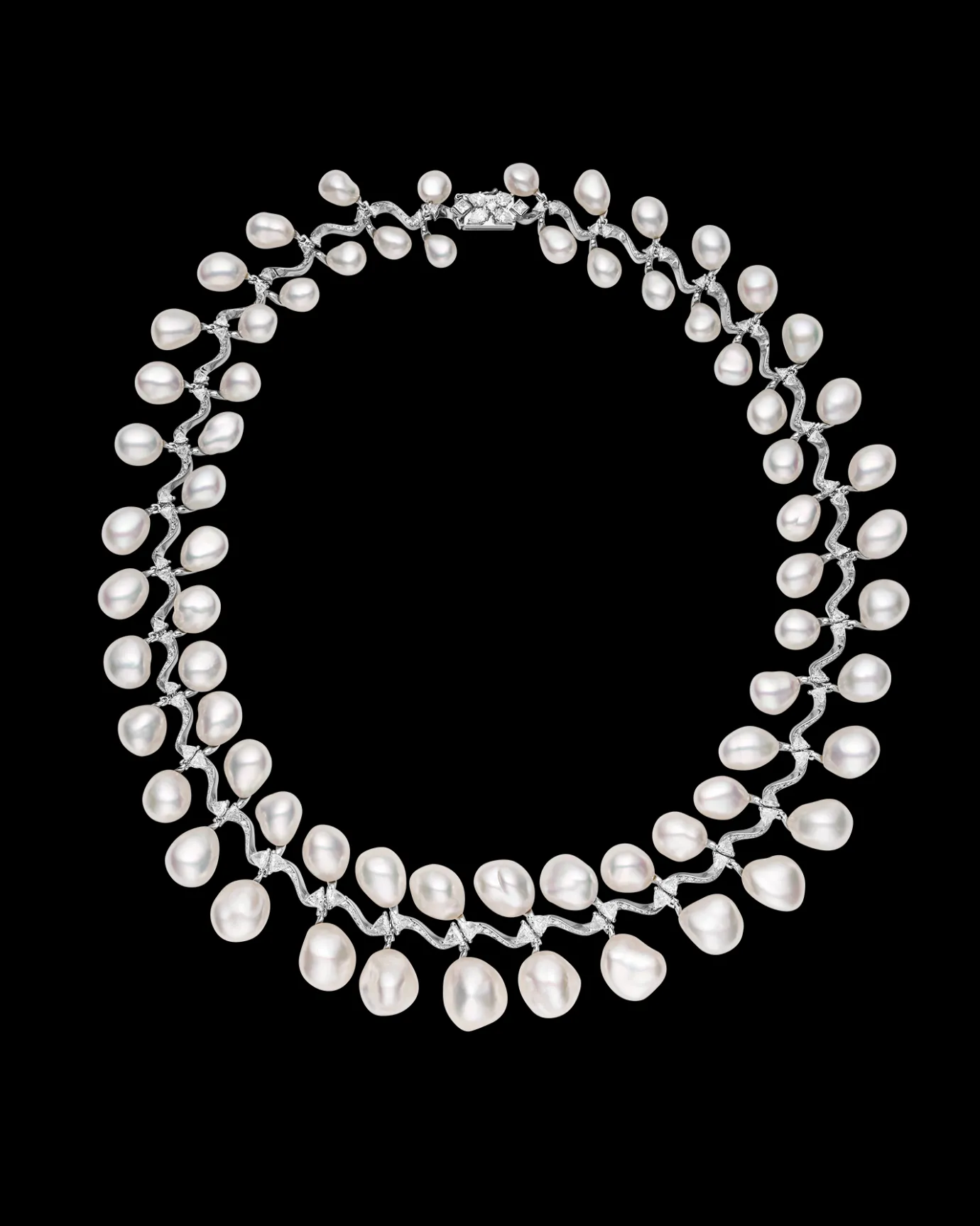 Necklaces & Pendants^Paspaley Wreath Pearl Collier | 7-13mm Keshi Baroque Pearls, Diamonds, and Platinum
