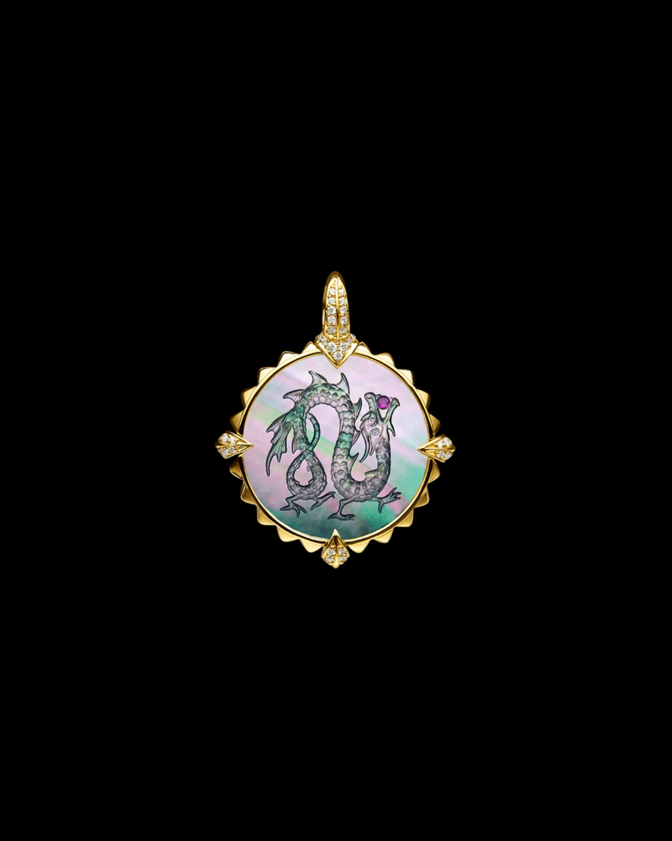 Chains, Charms & Accessories^Paspaley Year of The Dragon Coin Charm | Black Mother of Pearl, Ruby, and Yellow Gold YellowGold
