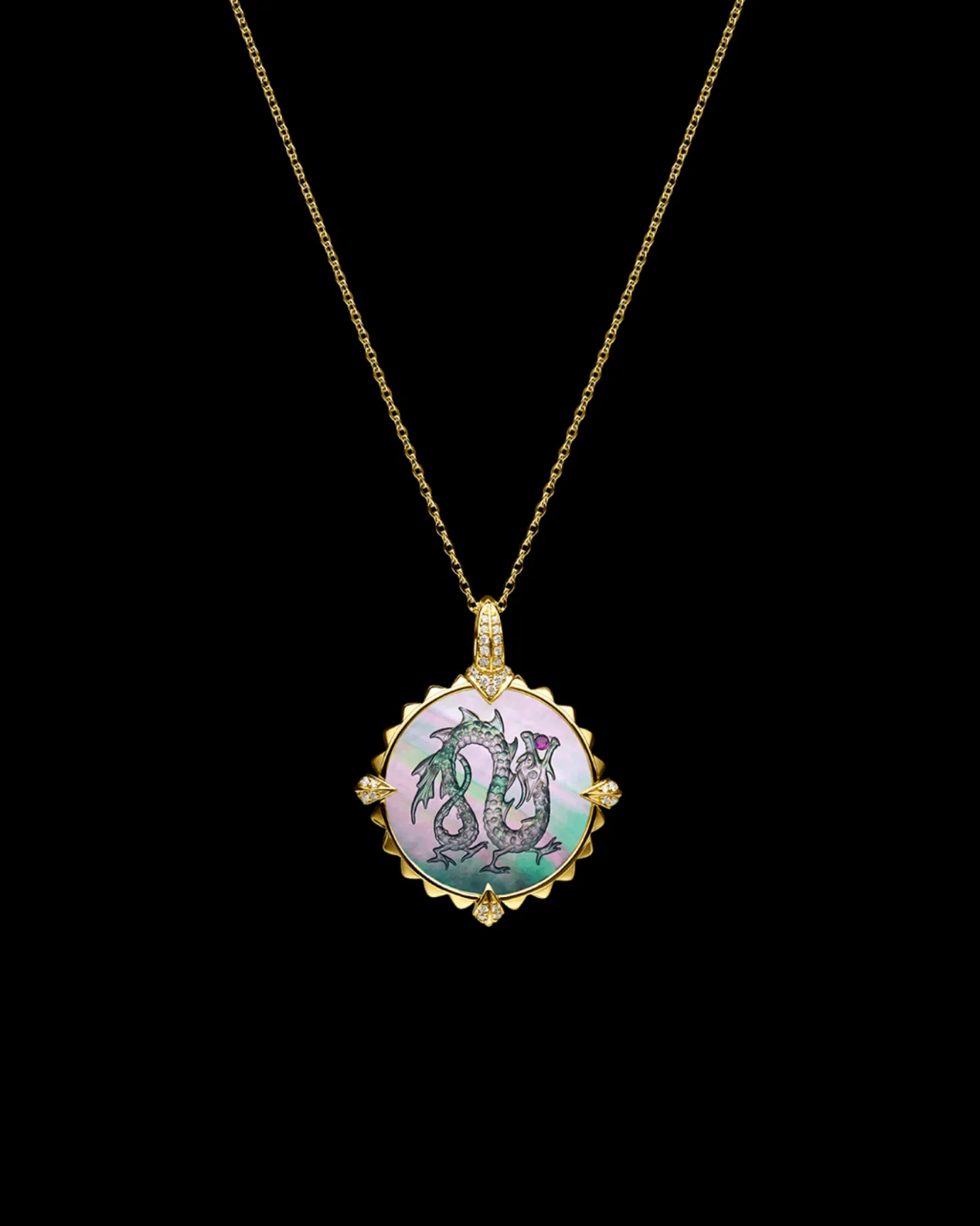 Chains, Charms & Accessories^Paspaley Year of The Dragon Coin Charm | Black Mother of Pearl, Ruby, and Yellow Gold YellowGold