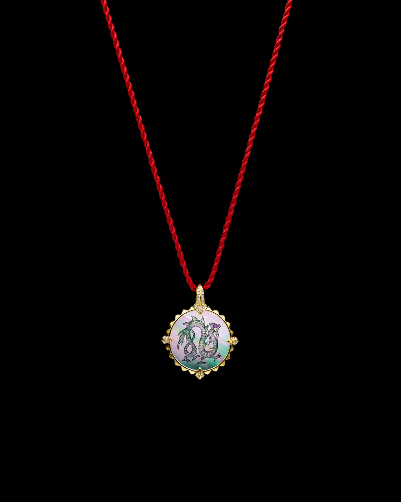 Chains, Charms & Accessories^Paspaley Year of The Dragon Coin Charm | Black Mother of Pearl, Ruby, and Yellow Gold YellowGold